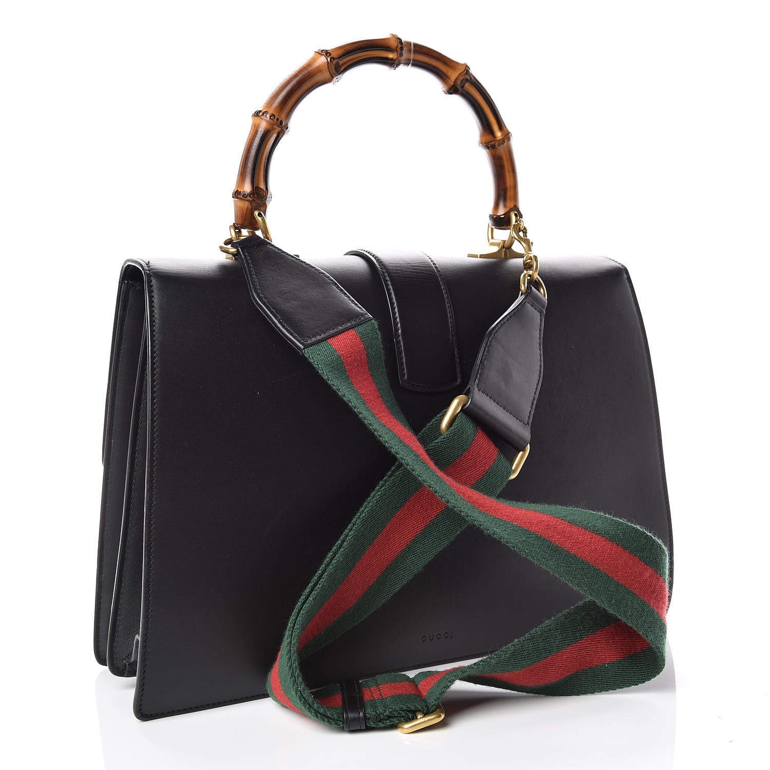 Gucci Calfskin Bamboo Web Large Dionysus Top Handle Bag Black Bright Evergreen Hibiscus Red 3 of 17