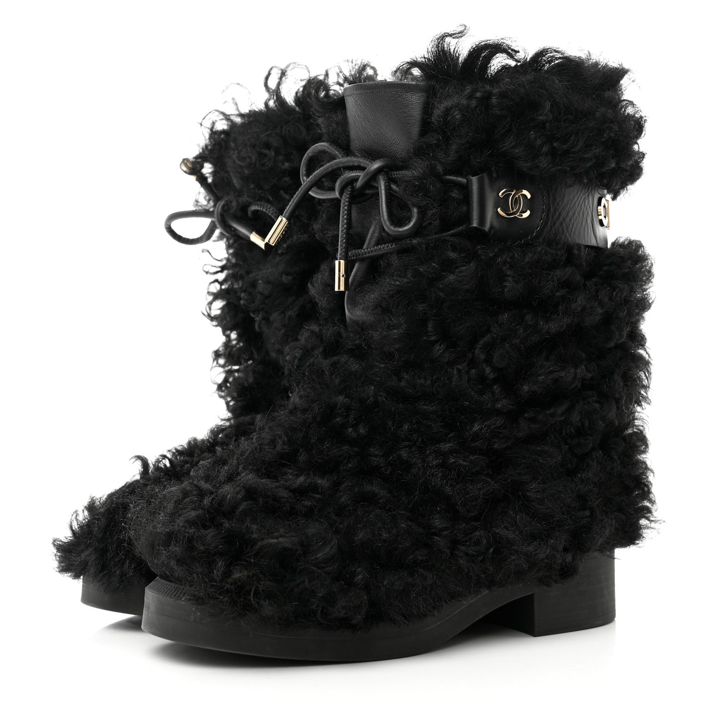 Shearling Sheepskin High Boots 36.5 Black