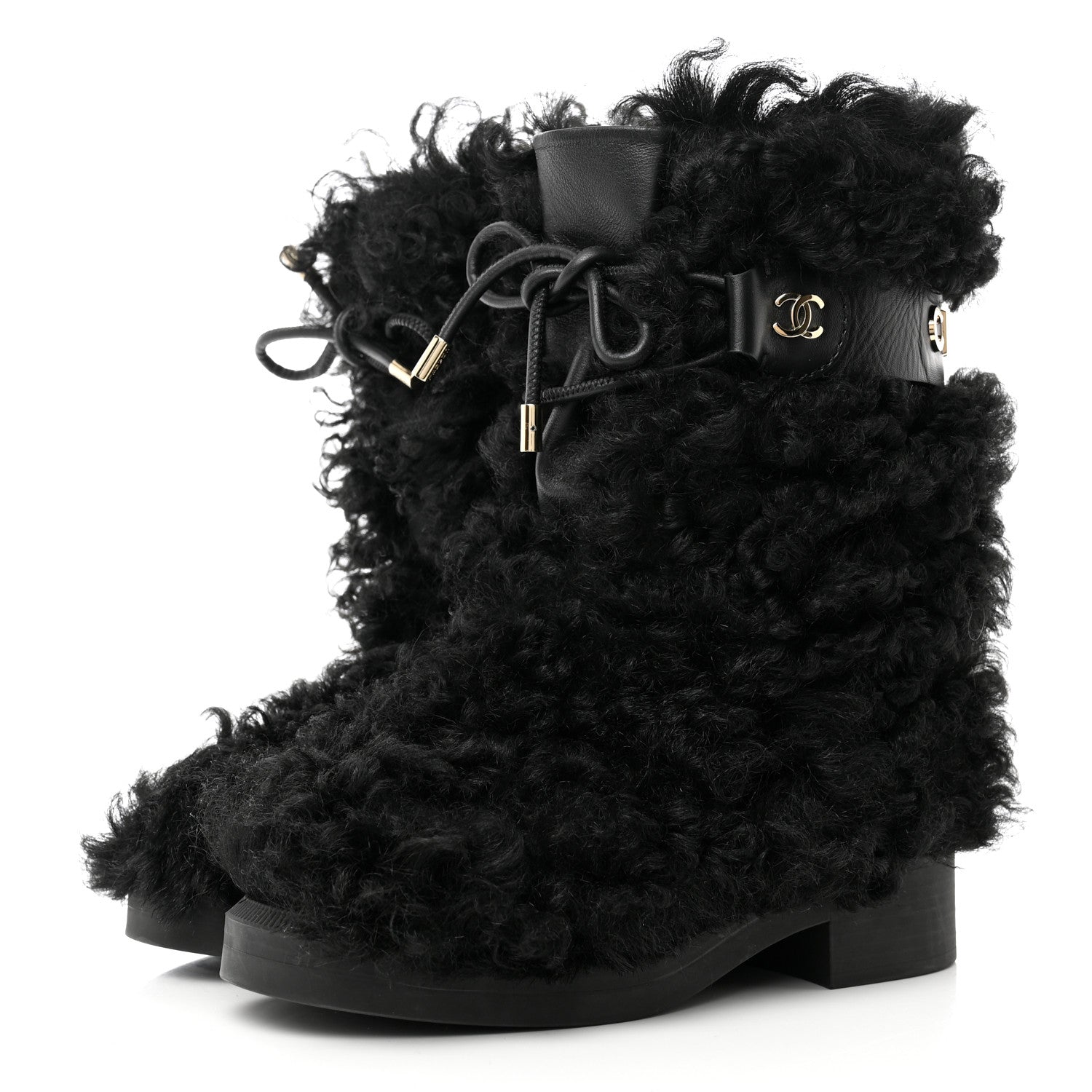 Chanel Shearling Sheepskin High Boots 36.5 Black 3 of 10