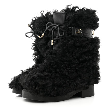 Chanel Shearling Sheepskin High Boots 36.5 Black 3 of 10