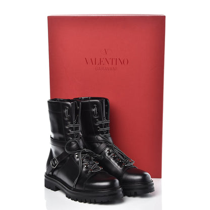Valentino Garavani Smooth Calfskin Rockstud Buckled 25mm Combat Boots 38.5 Black 10 of 10