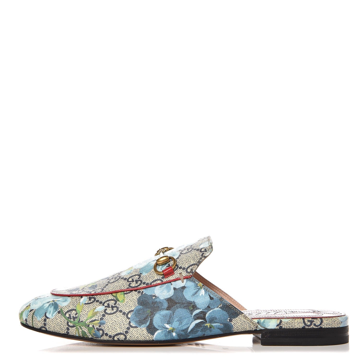 Gucci GG Supreme Monogram Blooms Womens Princetown Slippers 39 Beige Blue Navy Hibiscus Red 1 of 9