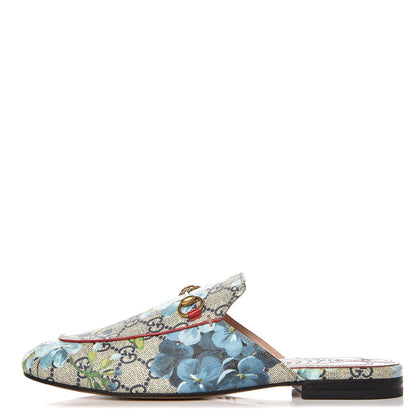 Gucci GG Supreme Monogram Blooms Womens Princetown Slippers 39 Beige Blue Navy Hibiscus Red 1 of 9