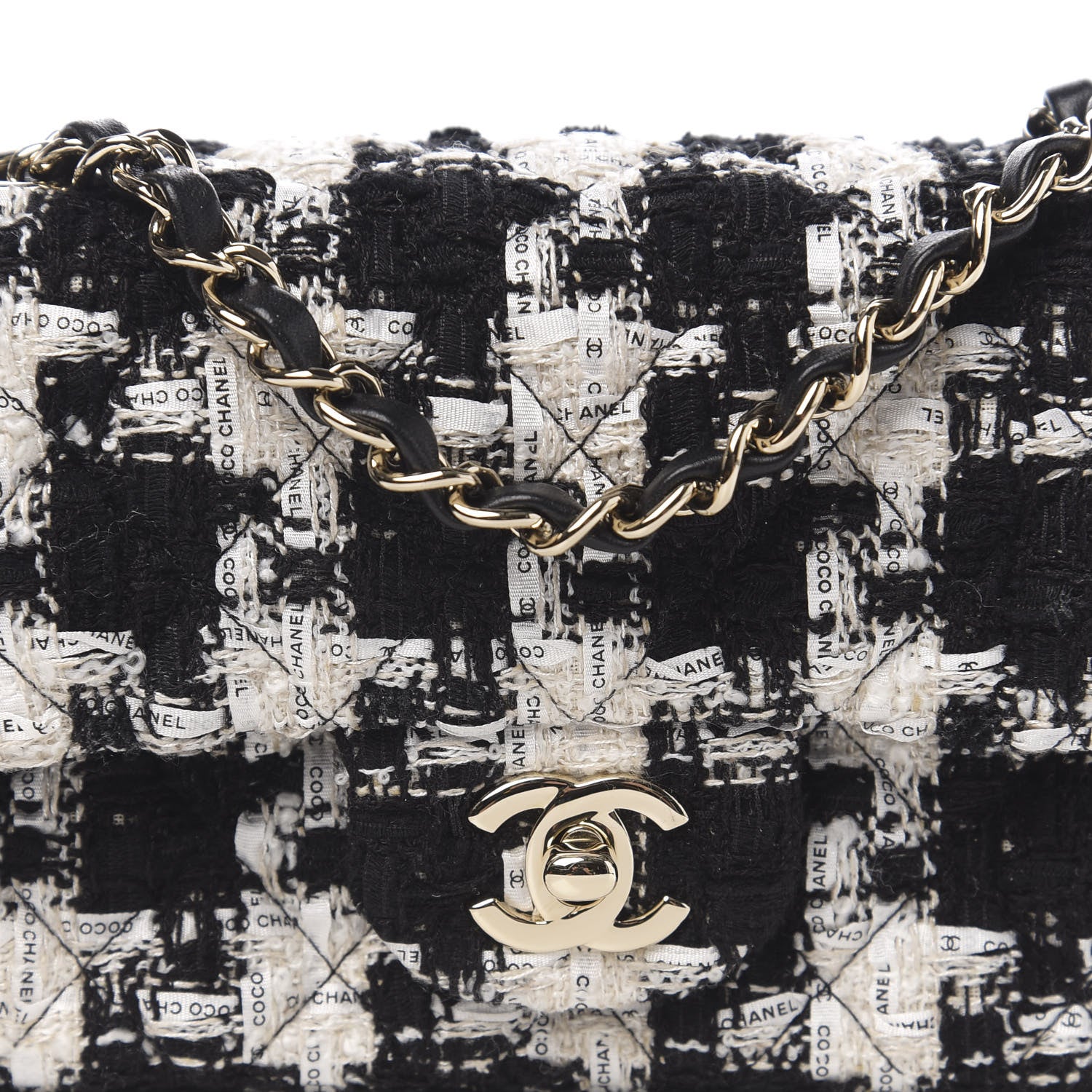 Chanel Tweed Quilted Mini Rectangular Flap Black Ecru White 9 of 10