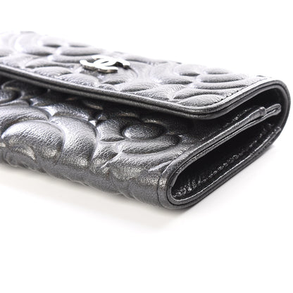 Chanel Goatskin Camellia Embossed Flap Card Holder Wallet Grey 6 of 11