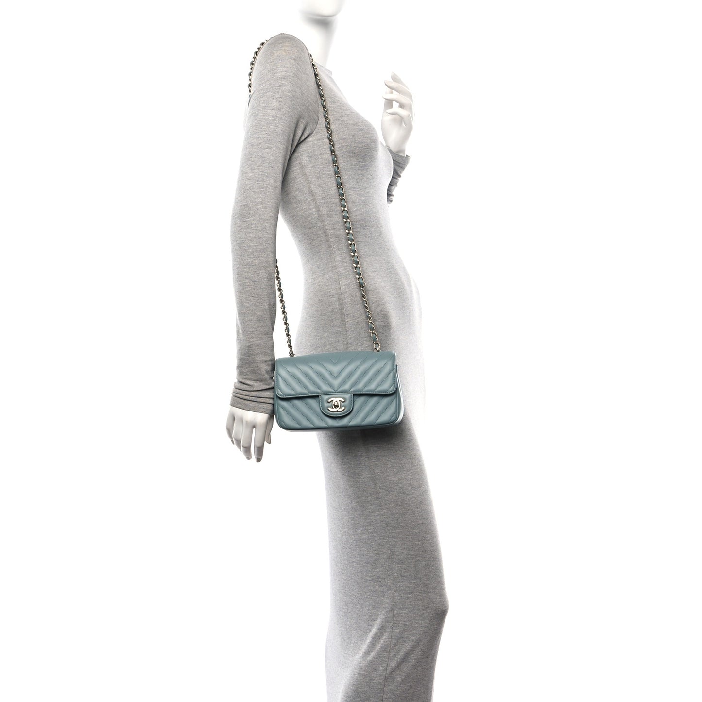 Lambskin Chevron Quilted Mini Rectangular Flap Light Blue
