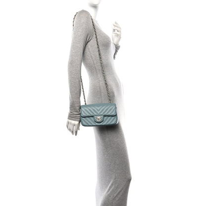 Chanel Lambskin Chevron Quilted Mini Rectangular Flap Light Blue 2 of 12