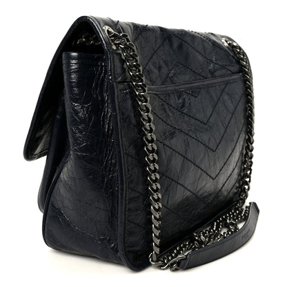 Saint Laurent Crinkled Calfskin Matelasse Monogram Medium Niki Chain Satchel Deep Marine 2 of 10