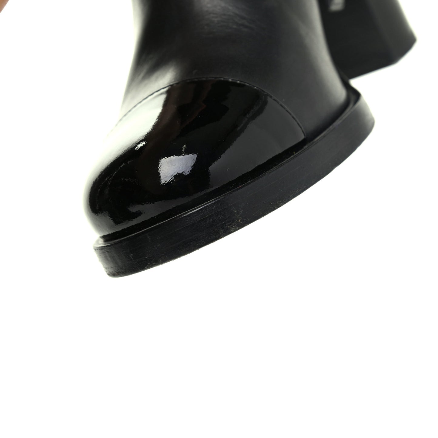 Calfskin Patent Cap Toe Short Ankle Boots 38 Navy Black