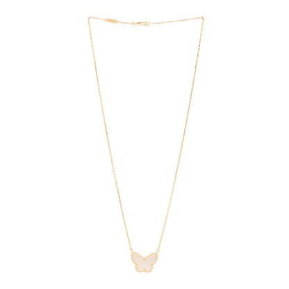 Van Cleef & Arpels 18K Yellow Gold Mother of Pearl Lucky Alhambra Butterfly Pendant Necklace 3 of 5