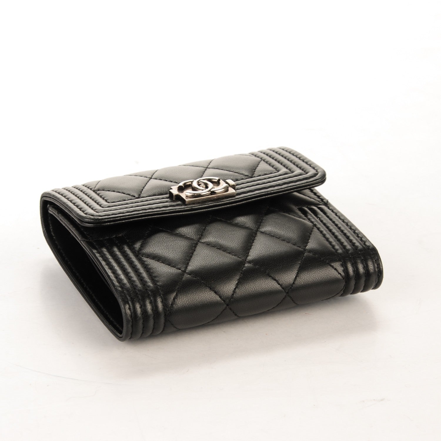 Chanel Lambskin Quilted Compact Boy Wallet Black 4 of 9