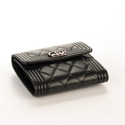 Chanel Lambskin Quilted Compact Boy Wallet Black 4 of 9