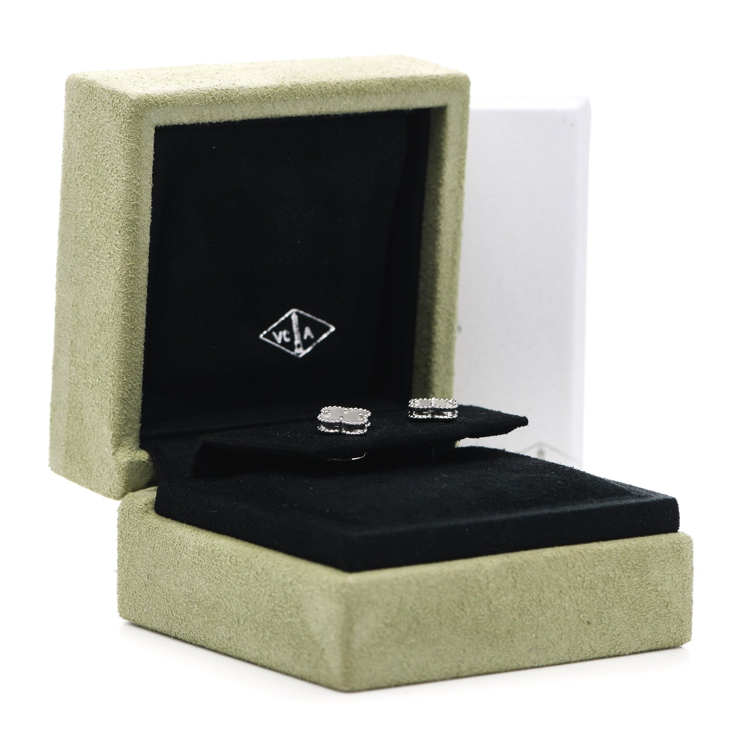 Van Cleef & Arpels 18K White Gold Mother of Pearl Sweet Alhambra Earrings 5 of 5