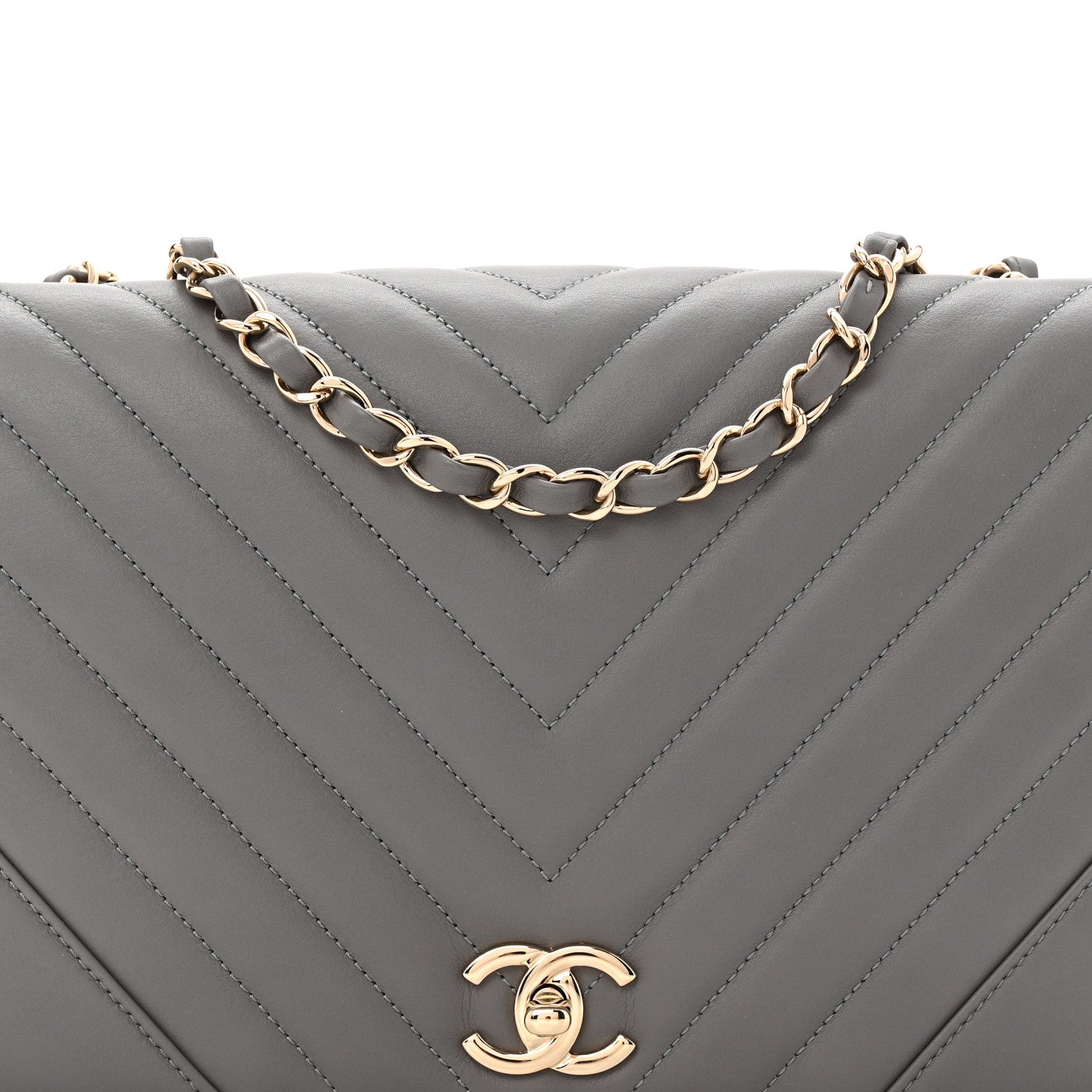 Chanel Calfskin Chevron Quilted Large Statement Flap Grey 8 of 10