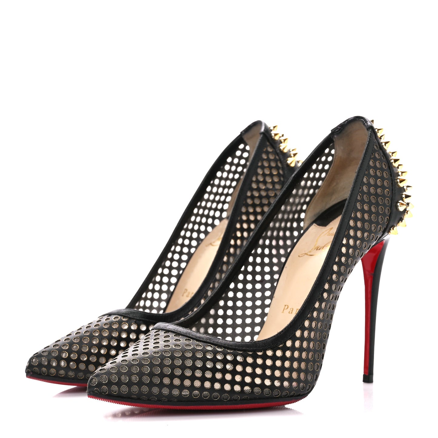 Fishnet Mesh Suede Guni 100 Spiked Pumps 39.5 Black