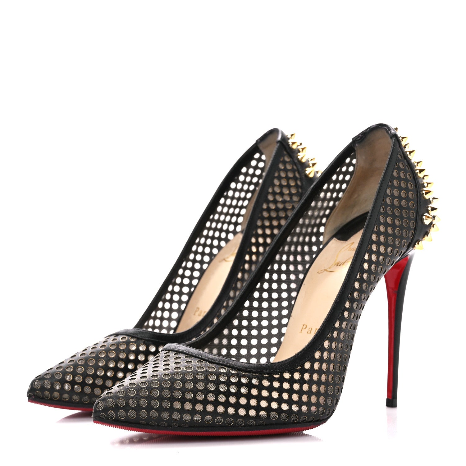 Christian Louboutin Fishnet Mesh Suede Guni 100 Spiked Pumps 39.5 Black 3 of 7