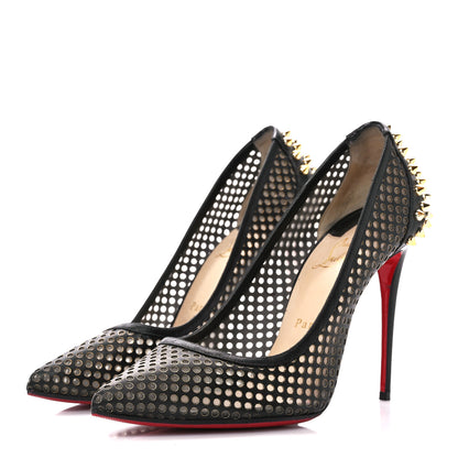 Christian Louboutin Fishnet Mesh Suede Guni 100 Spiked Pumps 39.5 Black 3 of 7