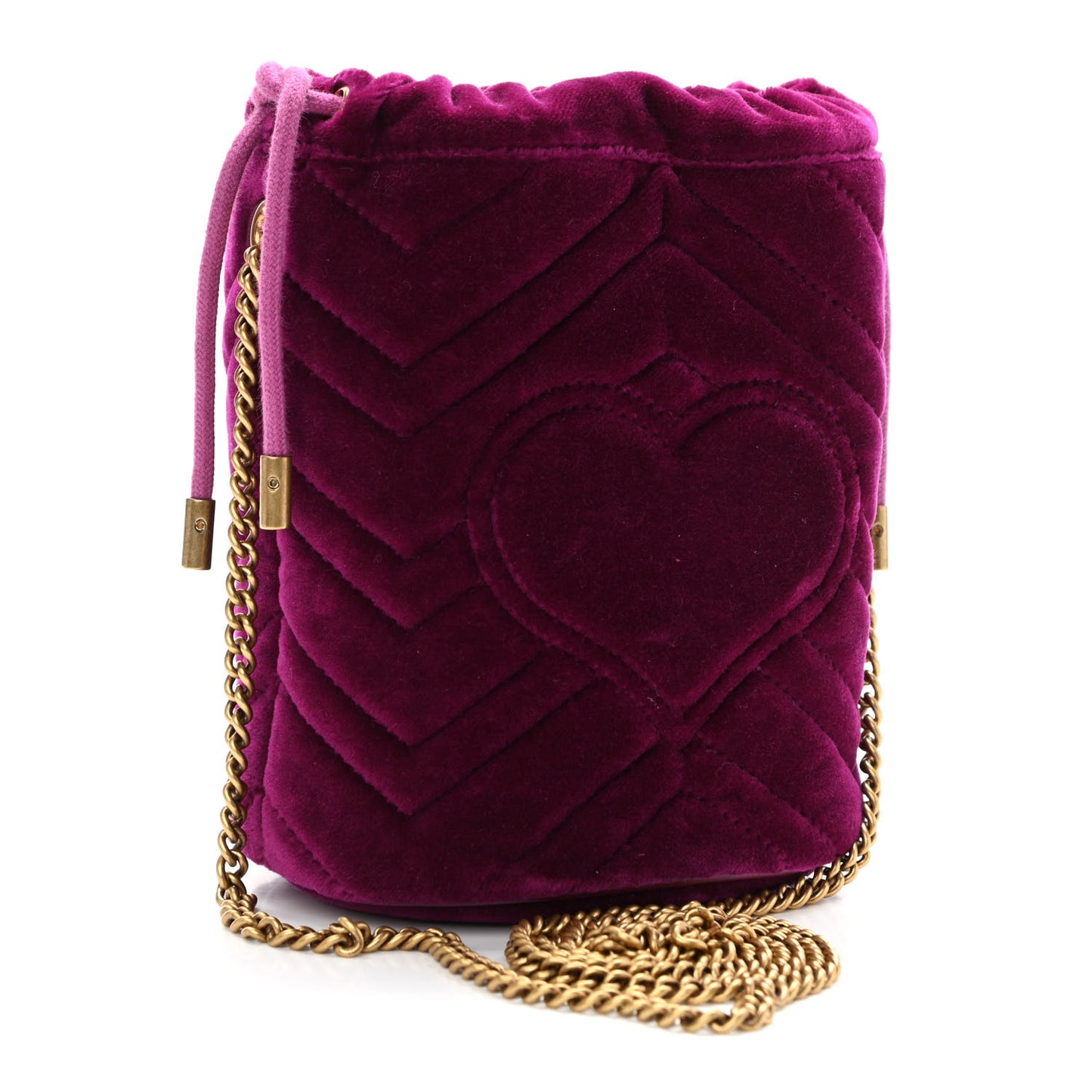 Velvet Matelasse Mini GG Marmont 2.0 Bucket Bag Fuchsia Violet Cyclamen