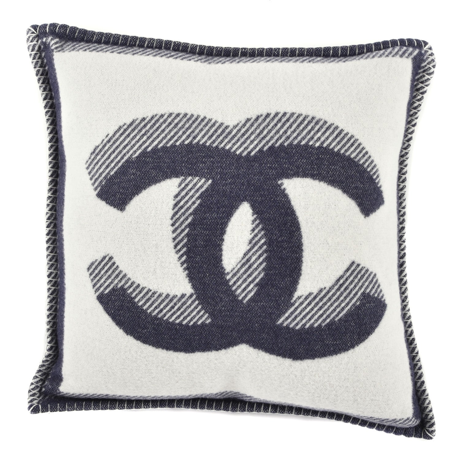 Chanel Merino Wool Cashmere CC Pillow Navy Blue 1 of 3