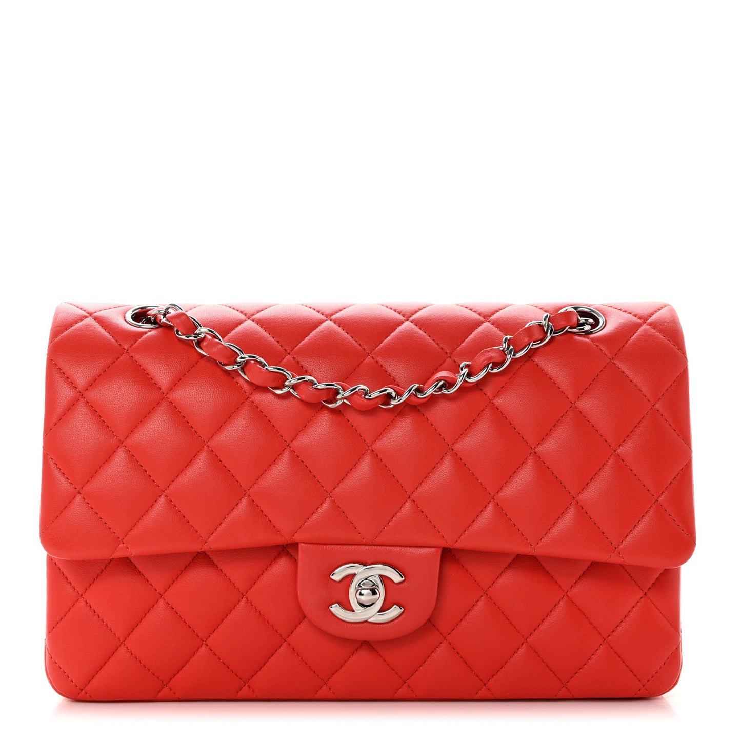 Lambskin Quilted Medium Double Flap Red