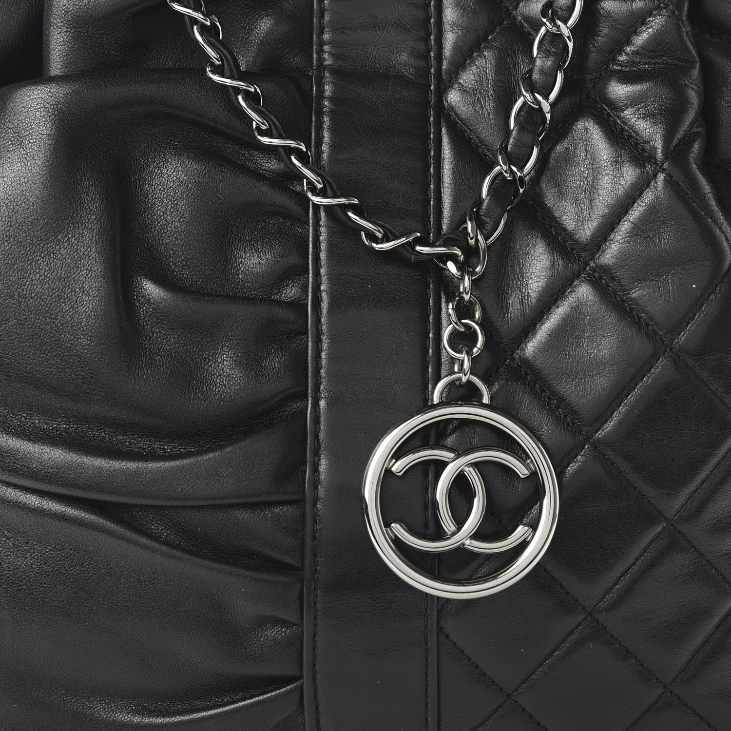 Chanel Lambskin Quilted Pile Ou Face Drawstring Bag Black 9 of 9