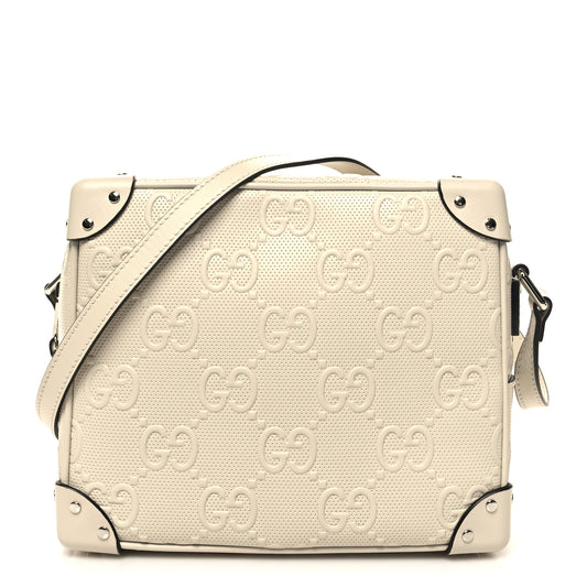 Calfskin GG Tennis Embossed Square Messenger Bag Mystic White