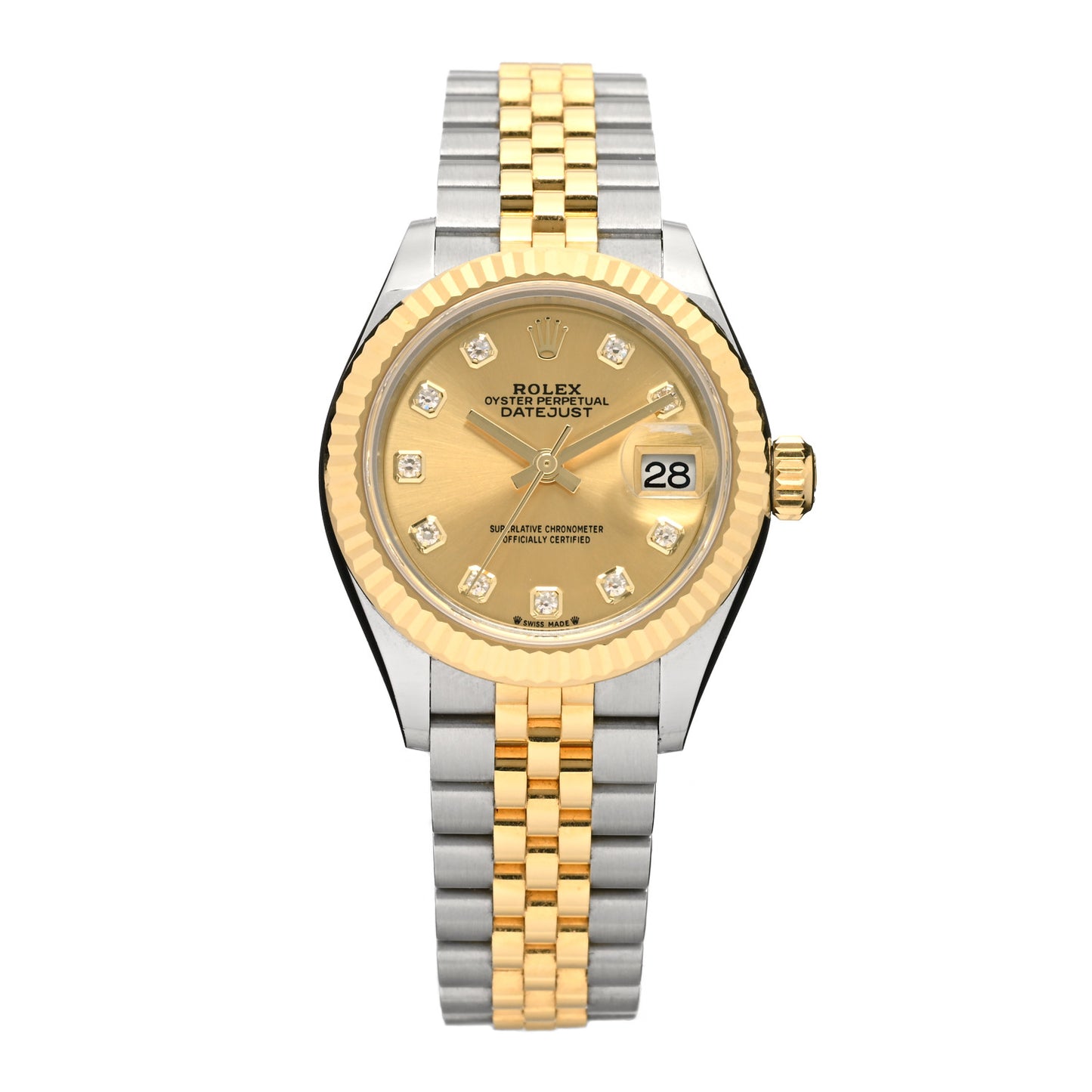 Stainless Steel 18K Yellow Gold Diamond 28mm Oyster Perpetual Datejust Watch Champagne 279173