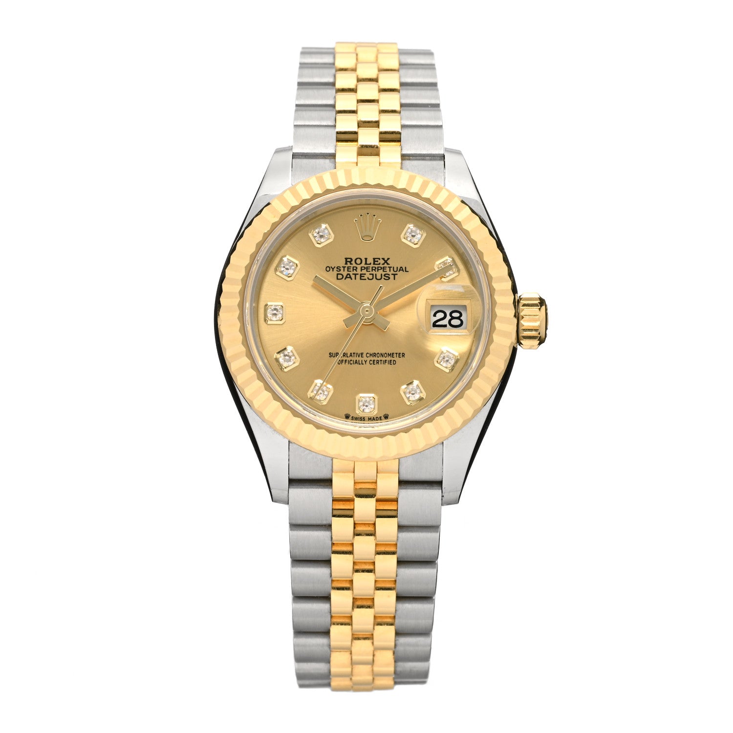 Rolex Stainless Steel 18K Yellow Gold Diamond 28mm Oyster Perpetual Datejust Watch Champagne 279173 1 of 5