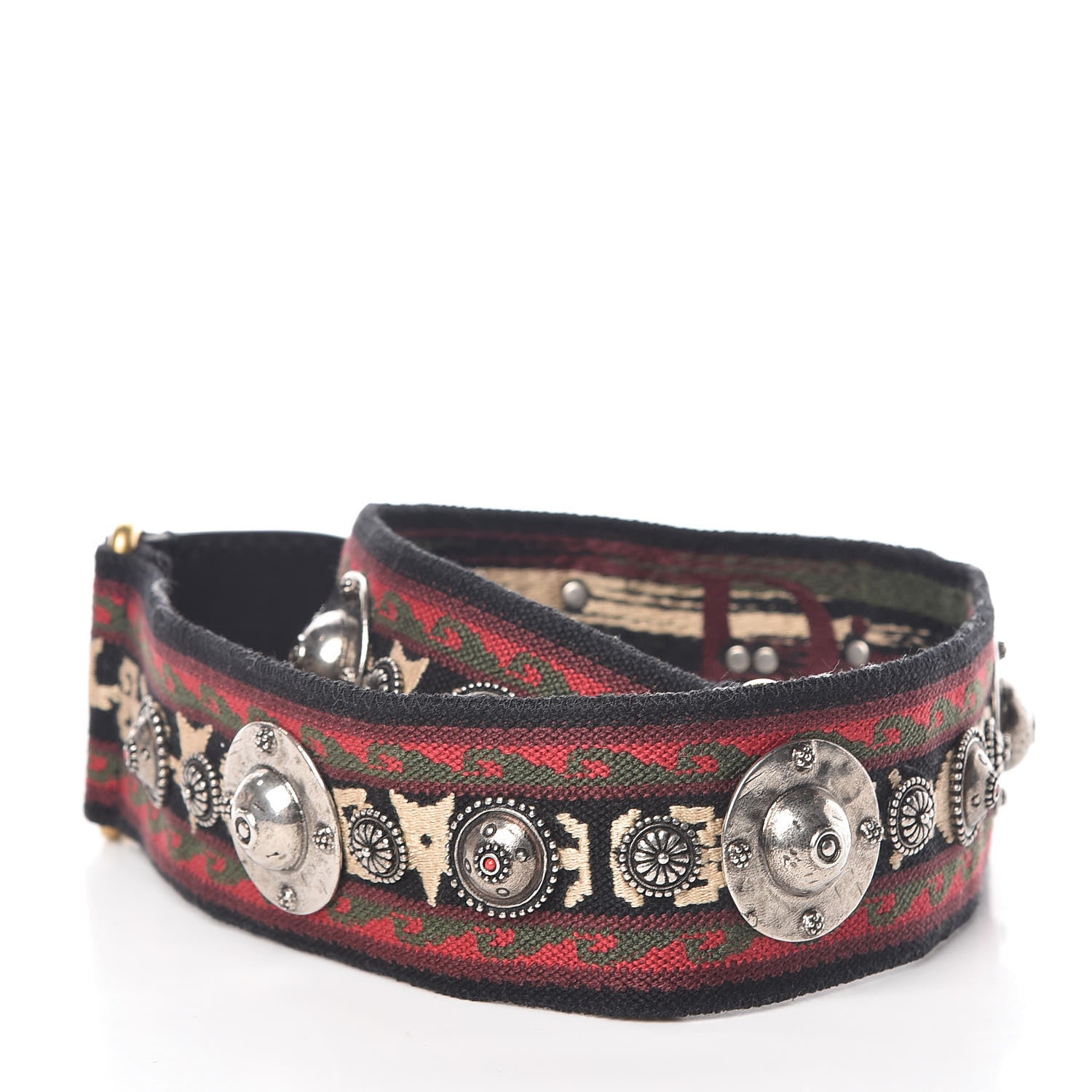 Christian Dior Canvas Embroidered Studded Bohemian Shoulder Strap Red 2 of 6