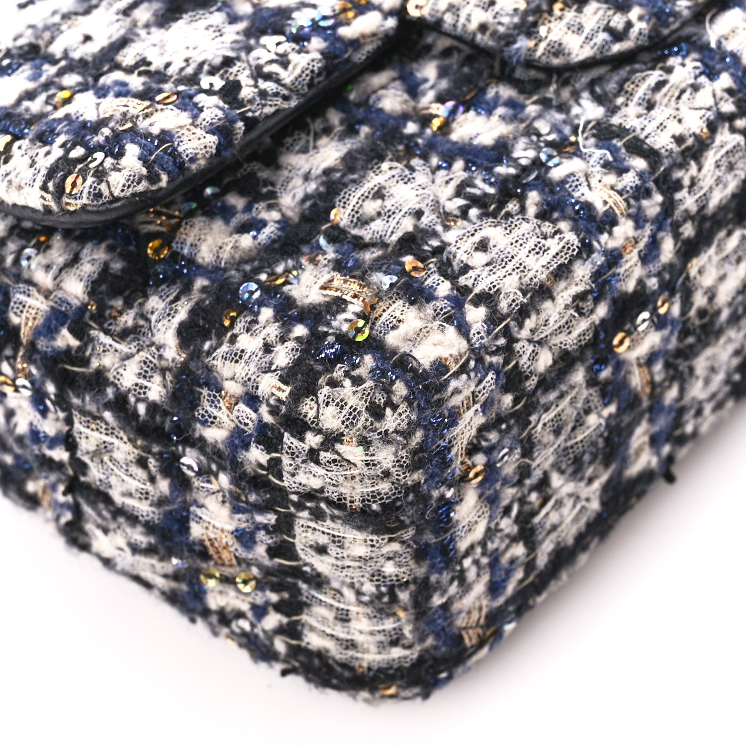 Chanel Glittered Tweed Quilted Mini Rectangular Flap Navy Blue 10 of 11