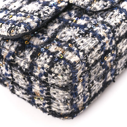 Chanel Glittered Tweed Quilted Mini Rectangular Flap Navy Blue 10 of 11
