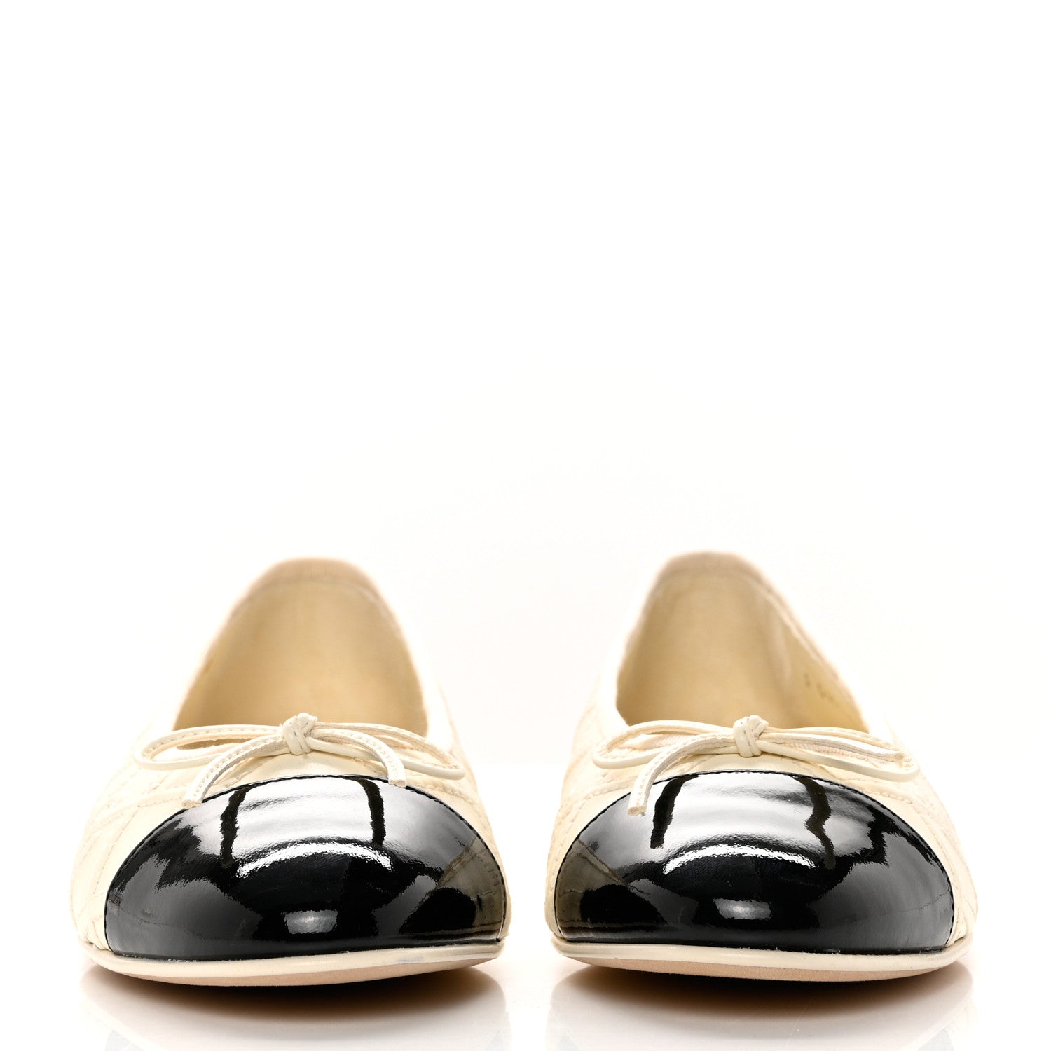 Chanel Lambskin Patent Double Stitched CC Cap Toe Ballerina Flats 39 Ivory Black 2 of 9