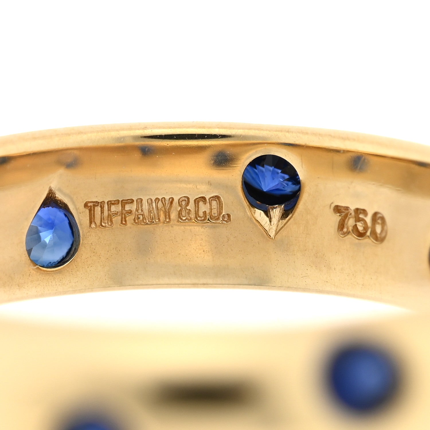 Tiffany 18K Yellow Gold Blue Sapphire 4mm Etoile Band Ring 50 5.25 4 of 4