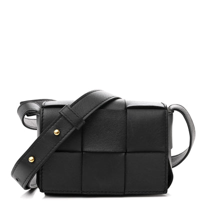 Bottega Veneta Lambskin Maxi Intrecciato Extra Mini Cassette Crossbody Bag Black 1 of 12