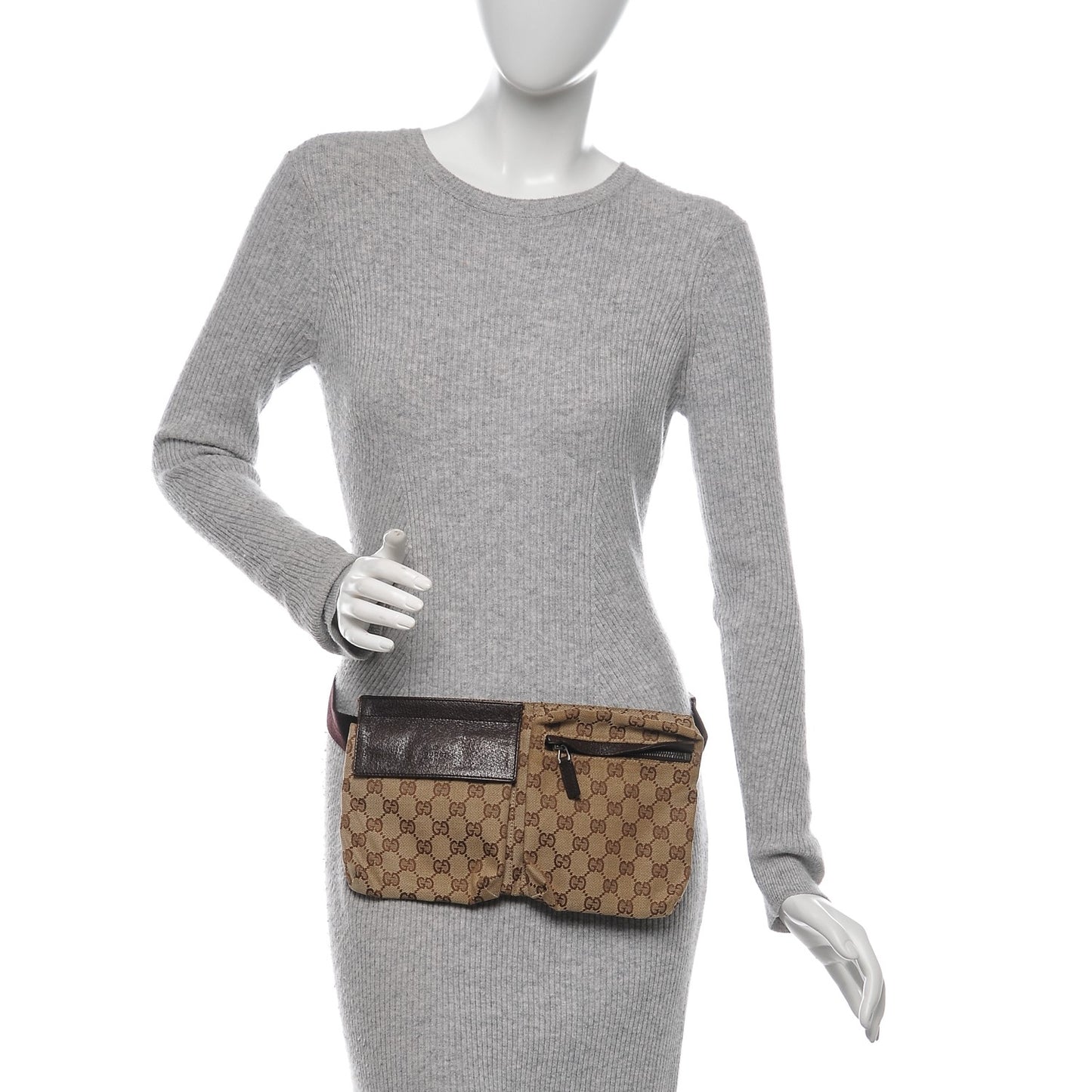 GG Monogram Double Pocket Belt Bag Dark Brown