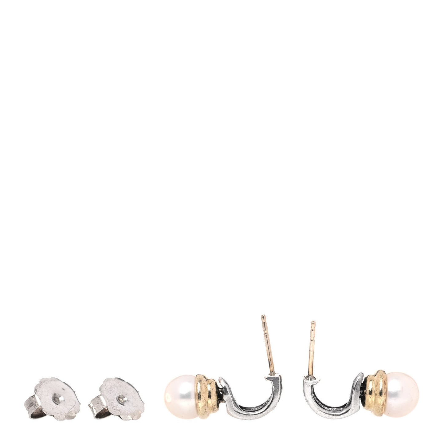 Sterling Silver 14K Yellow Gold Pearl Cable Drop Earrings