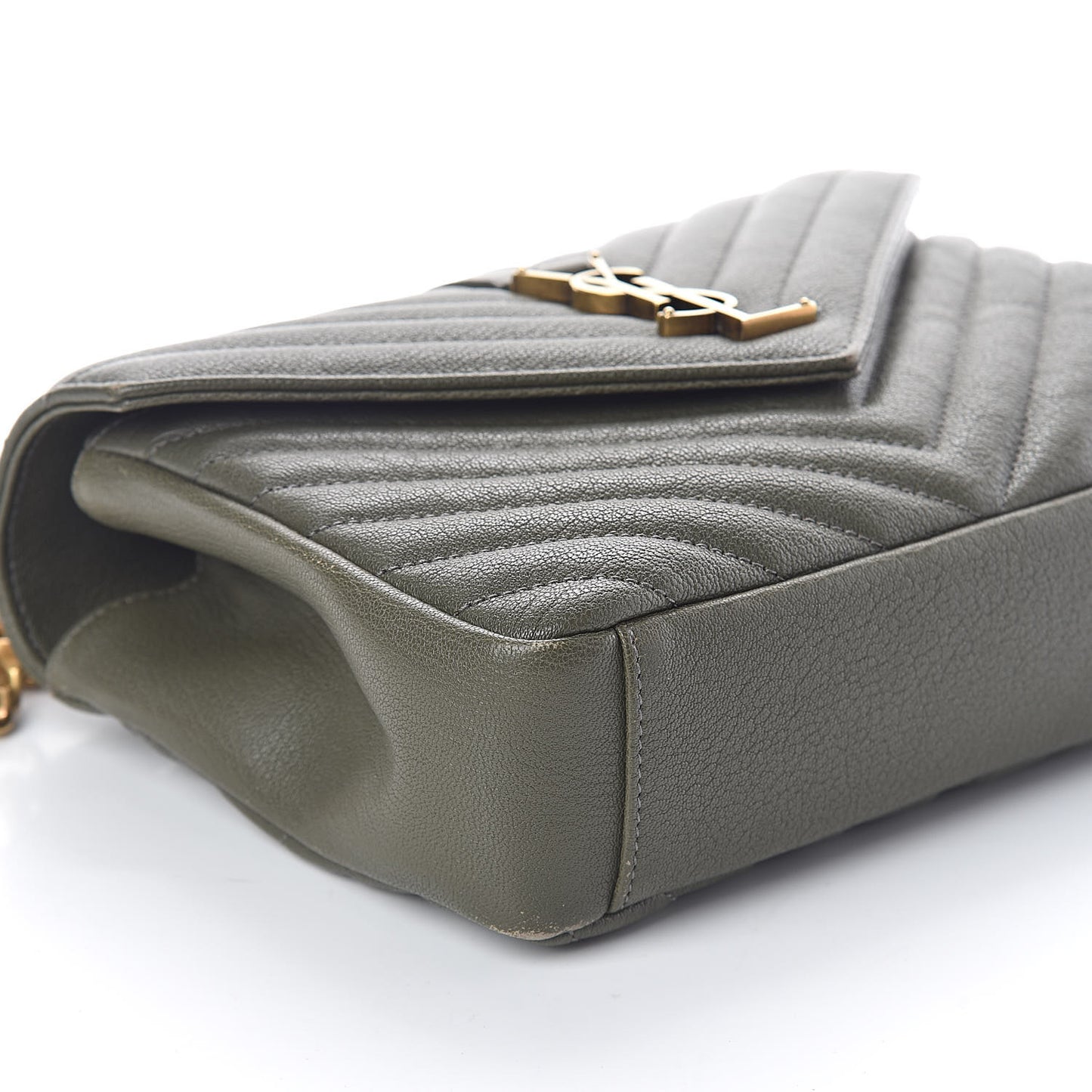 Sheepskin Matelasse Chevron Monogram Medium College Bag Military Olive