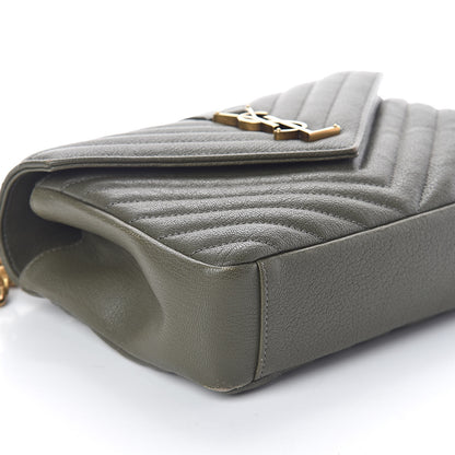 Saint Laurent Sheepskin Matelasse Chevron Monogram Medium College Bag Military Olive 8 of 10