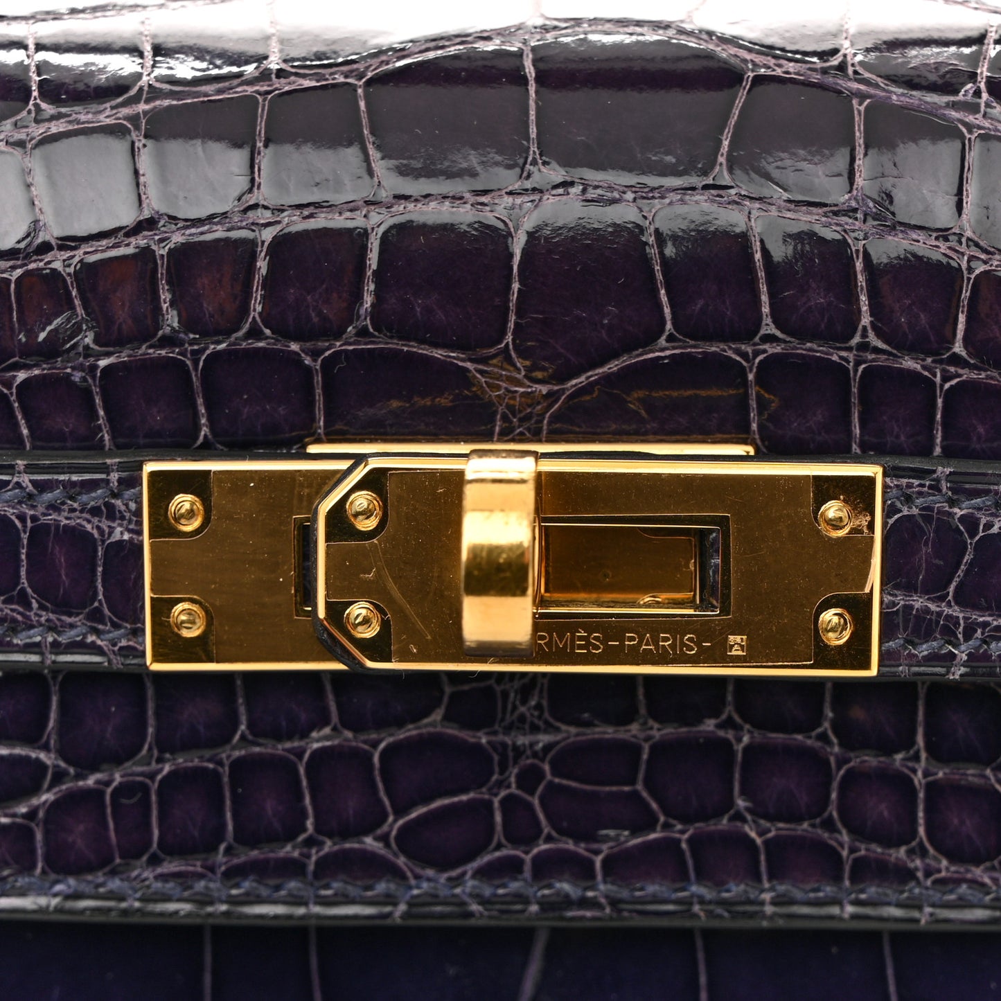 Shiny Alligator Mini Kelly Sellier 20 Amethyste