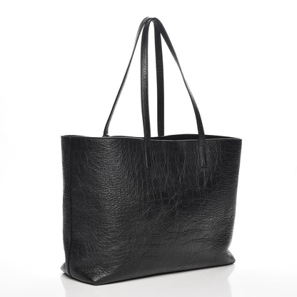 Saint Laurent Calfskin Crocodile Embossed Large Shopper Tote Black 3 of 7
