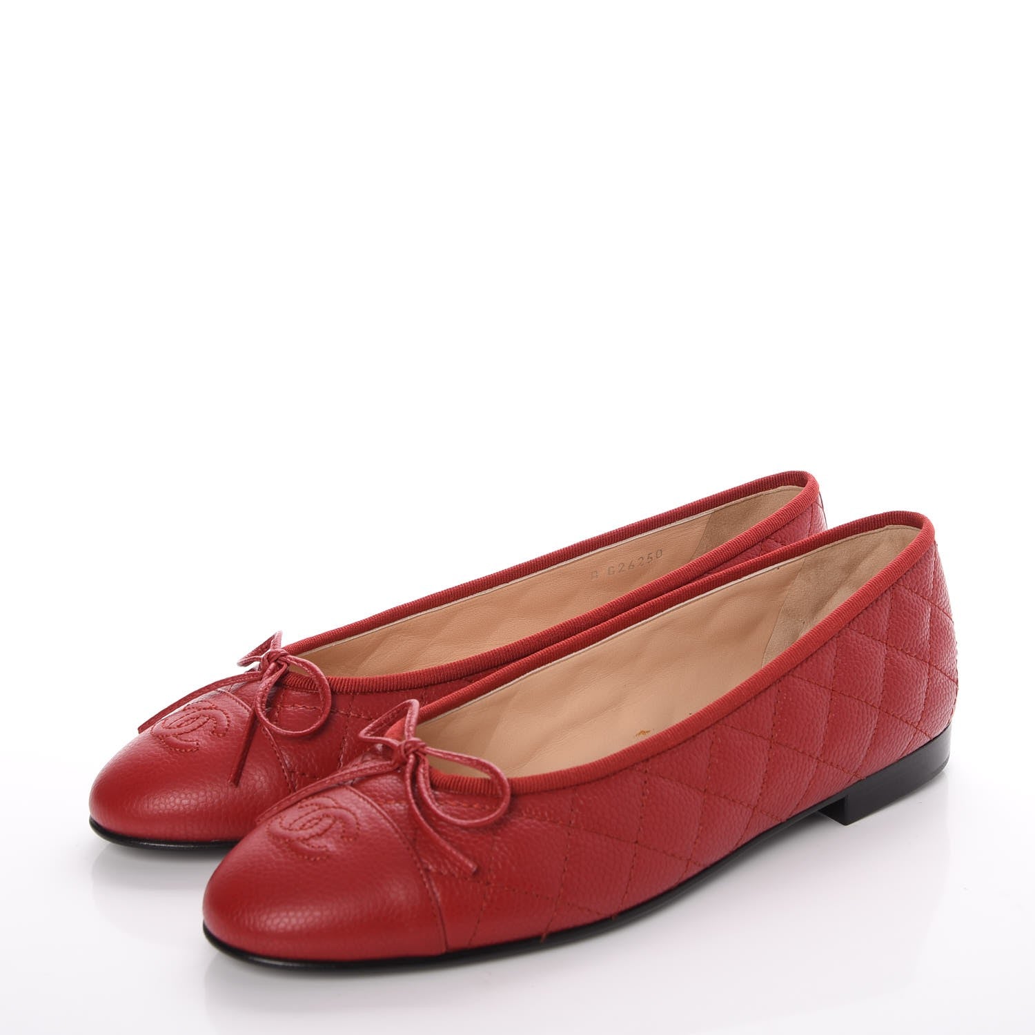 Chanel Caviar Quilted CC Cap Toe Ballerina Flats 39 Red 3 of 9