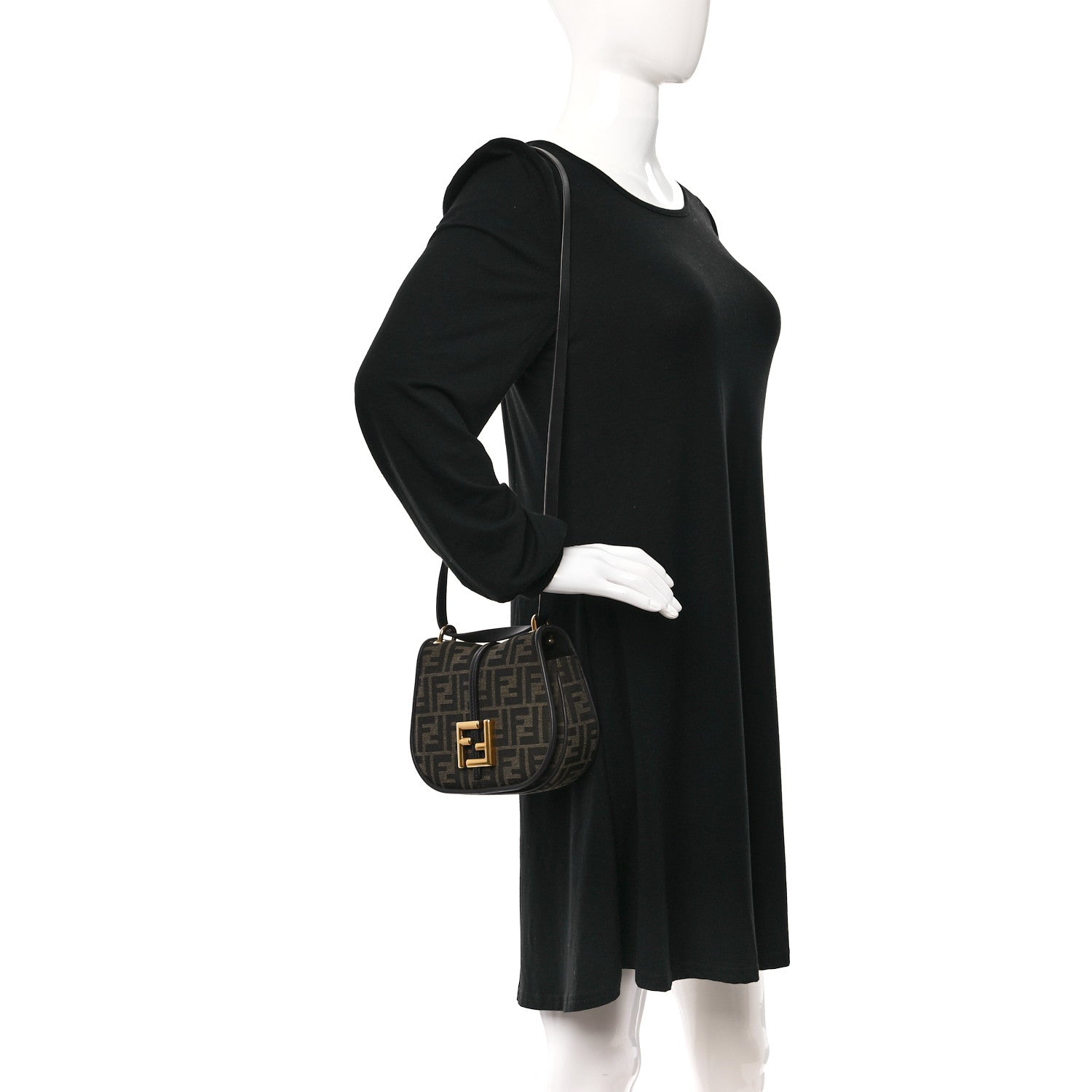 Fendi Fabric Jacquard Vitello Cher Cuoio FF 1974 Small Fendi C'mon Tobacco Moro Ebano 2 of 8