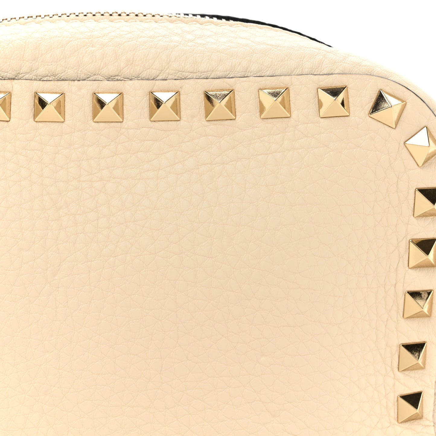 Grained Calfskin Rockstud Camera Crossbody Bag Ivory