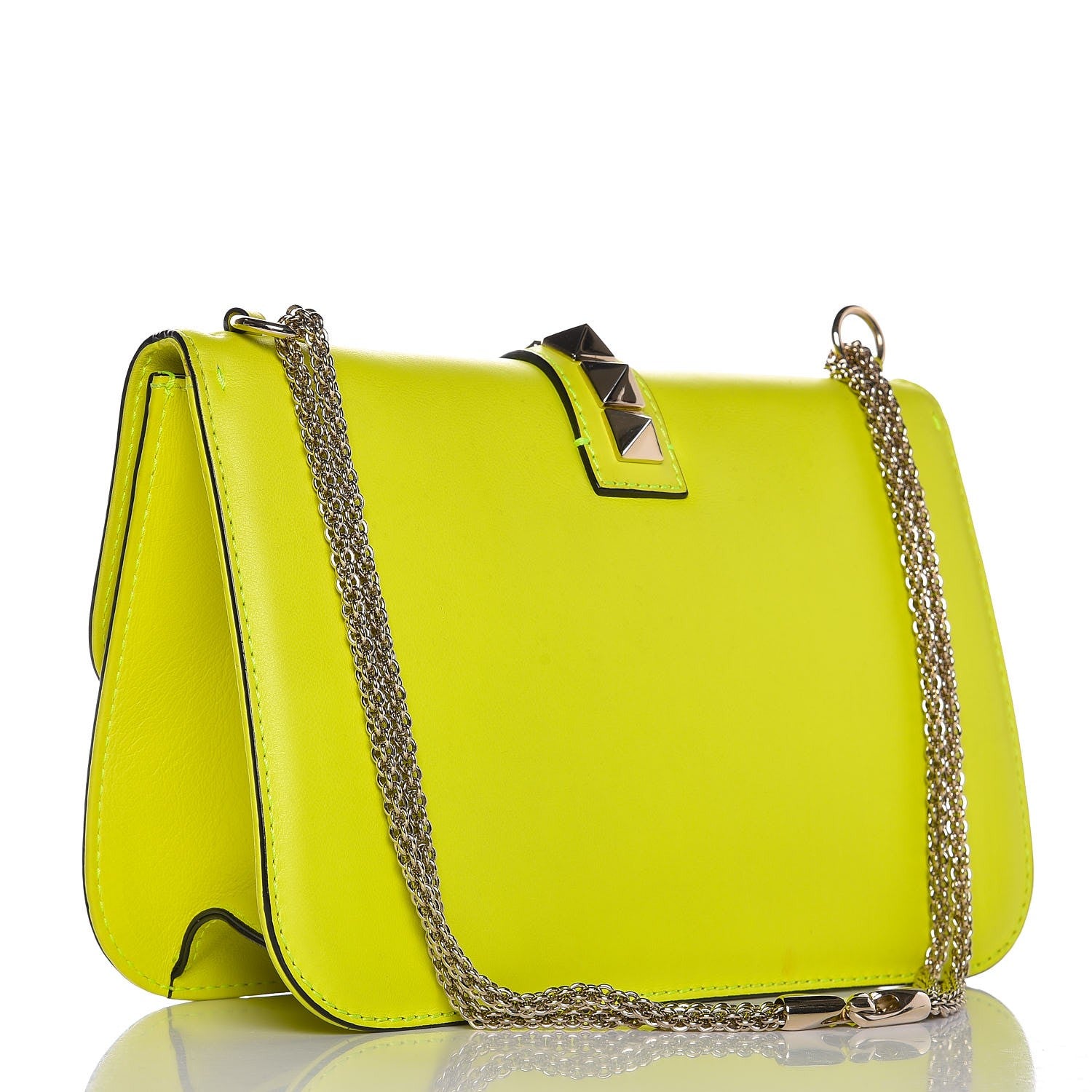 Valentino Garavani Vitello Large Glam Lock Rockstud Flap Yellow Fluo 3 of 17