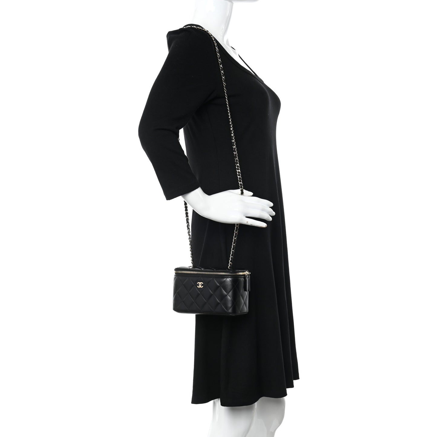 Lambskin Quilted Small Vanity Case With Chain Black