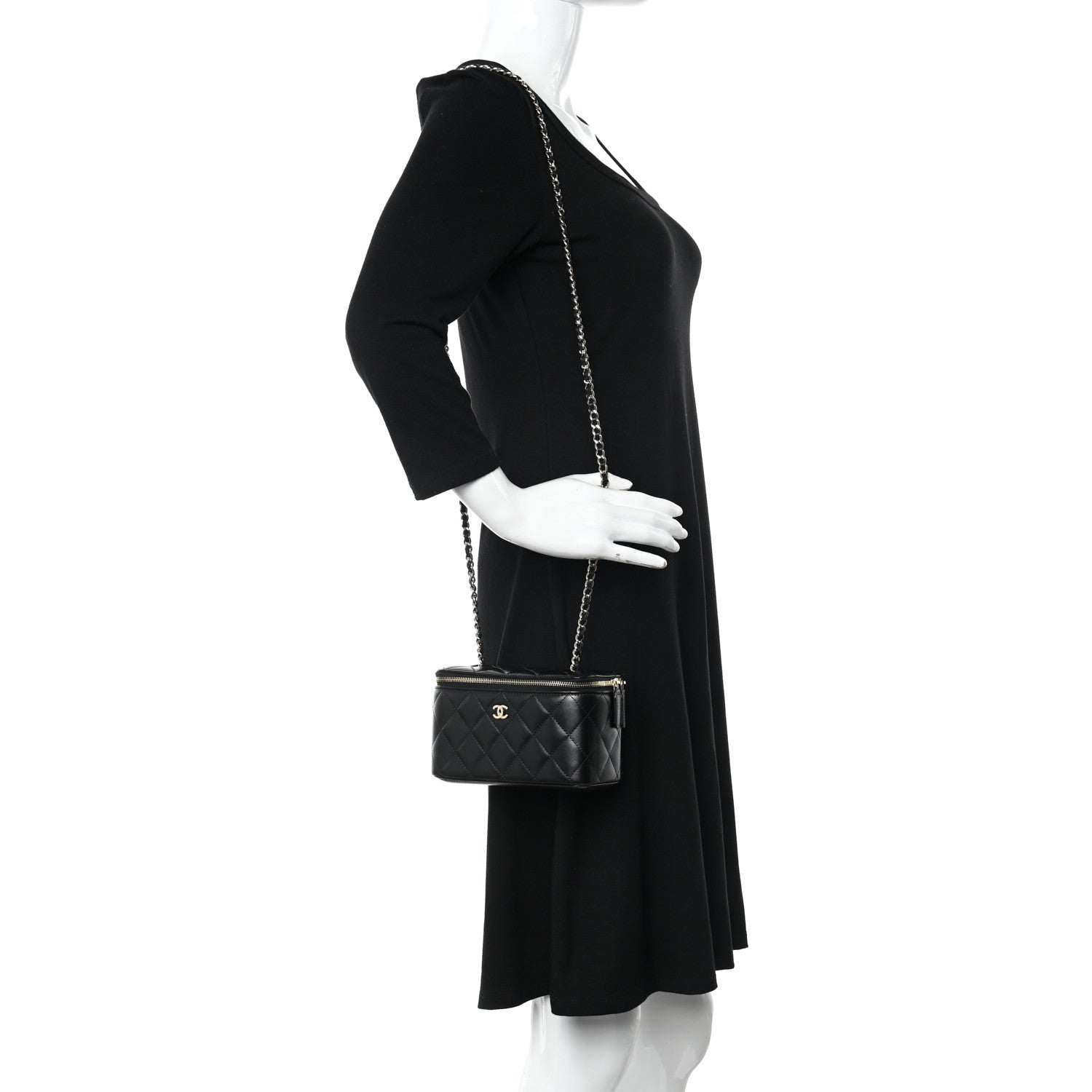 Chanel Lambskin Quilted Small Vanity Case With Chain Black 2 of 14