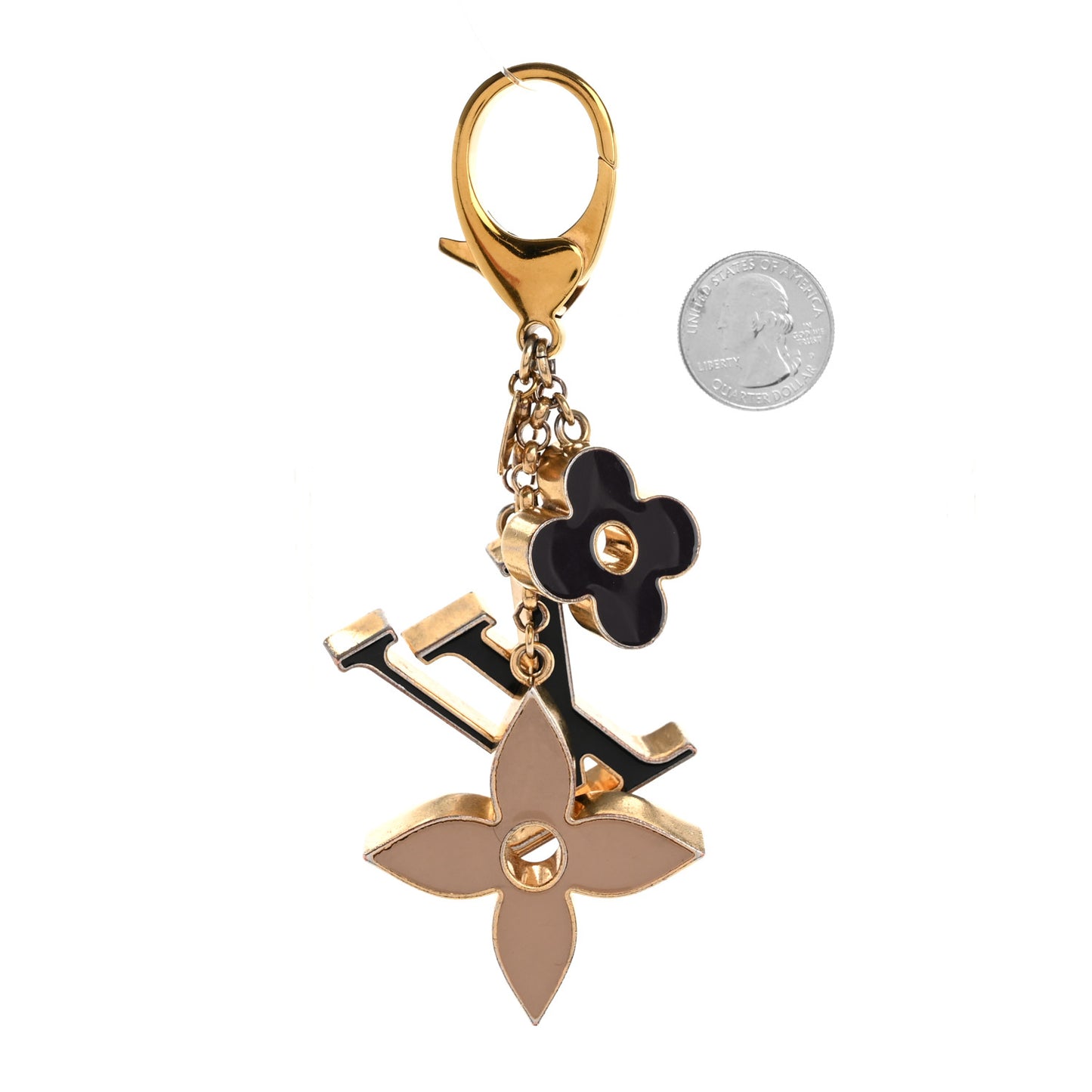 Metal Enamel Fleur De Monogram Bag Charm Dore