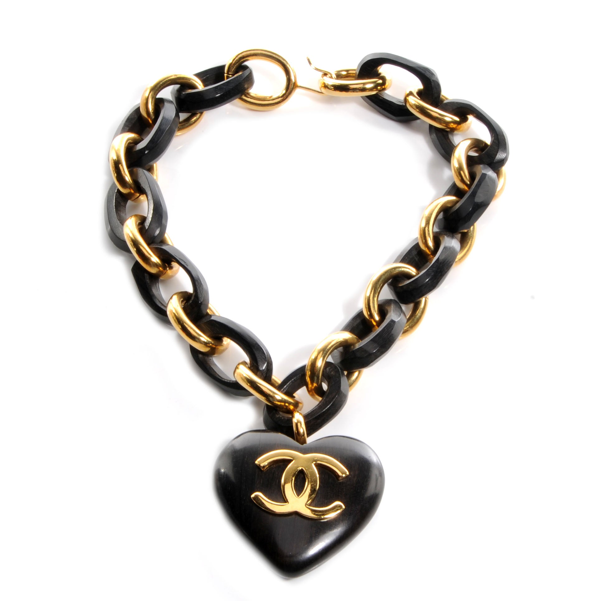 Chanel CC Wooden Heart Chain Link Necklace 3 of 6