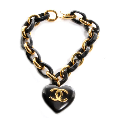 Chanel CC Wooden Heart Chain Link Necklace 3 of 6