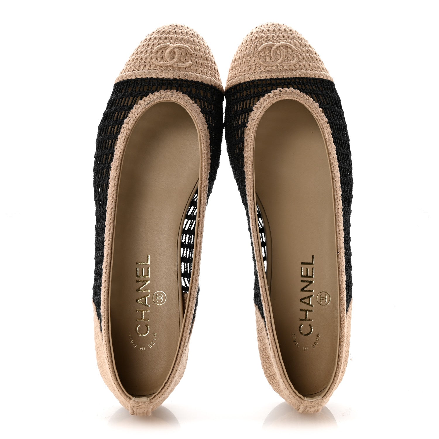 Chanel Raffia Cap Toe Ballerina Flats 40.5 Black Beige 2 of 10